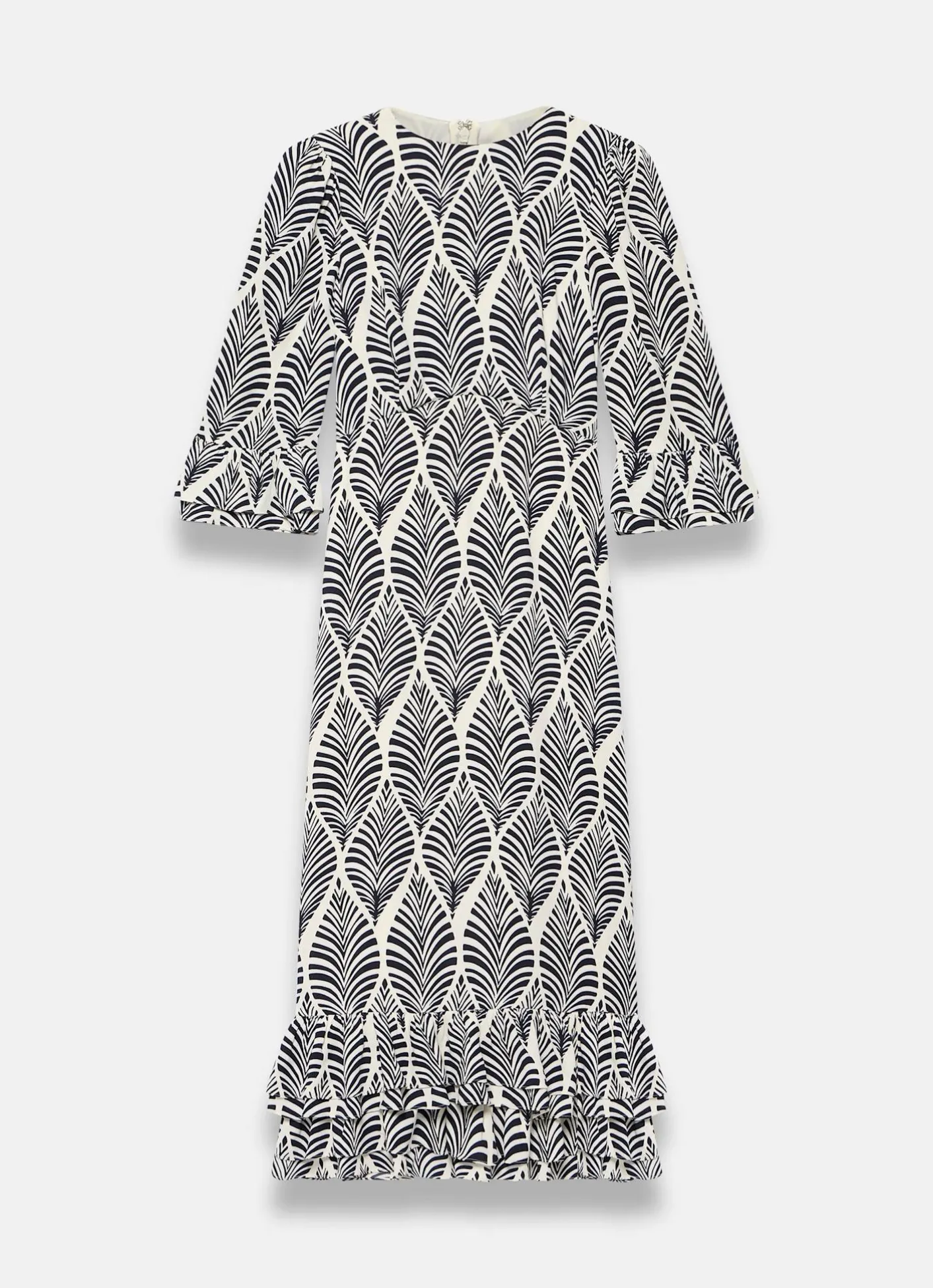 Outlet Navy Leaf Print Ruffle Detail Midi Dress Occasion Dresses|Occasion Dresses