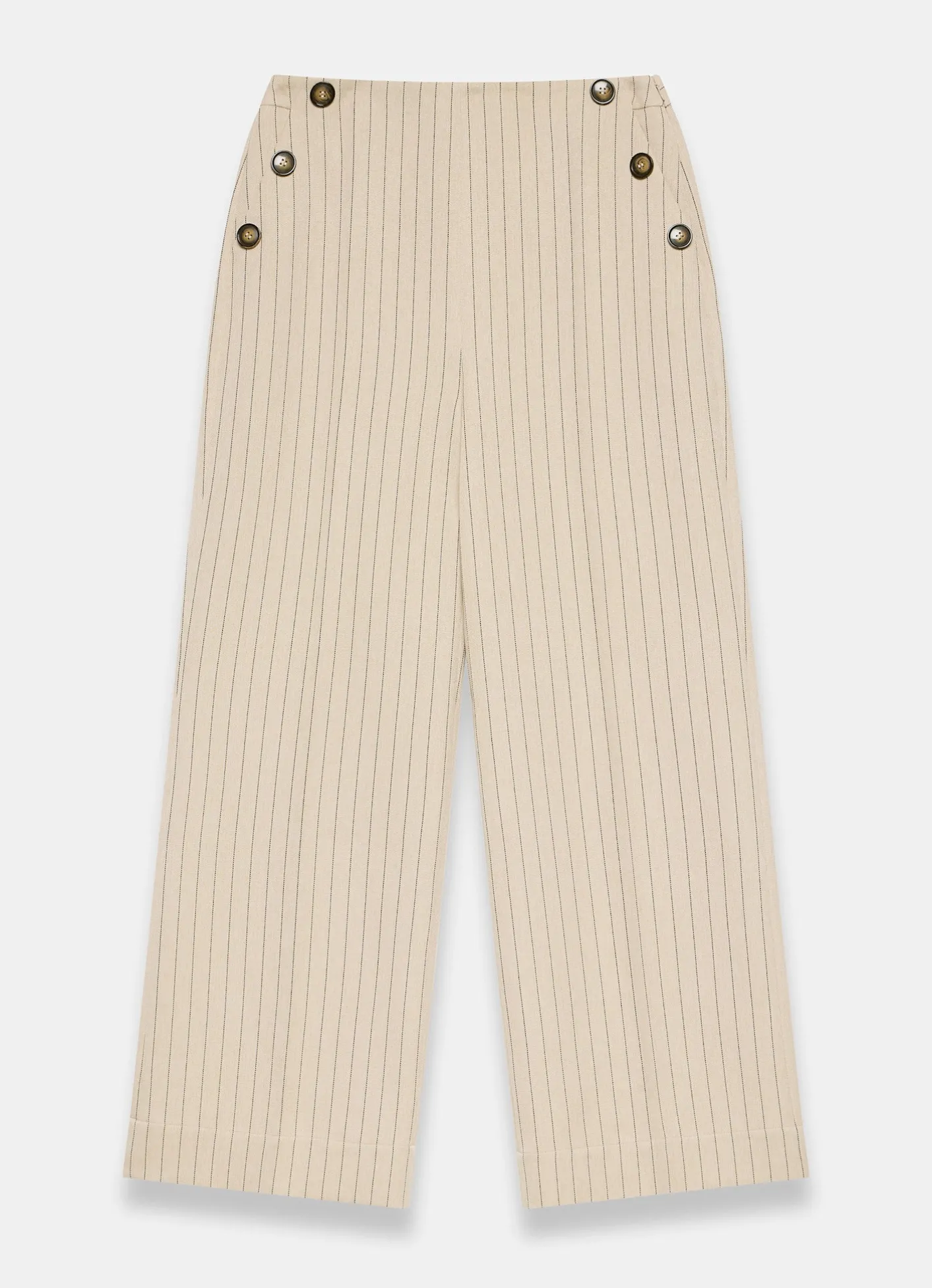 Neutral Button Front Pinstripe Trousers Wide Leg Trousers|Trousers