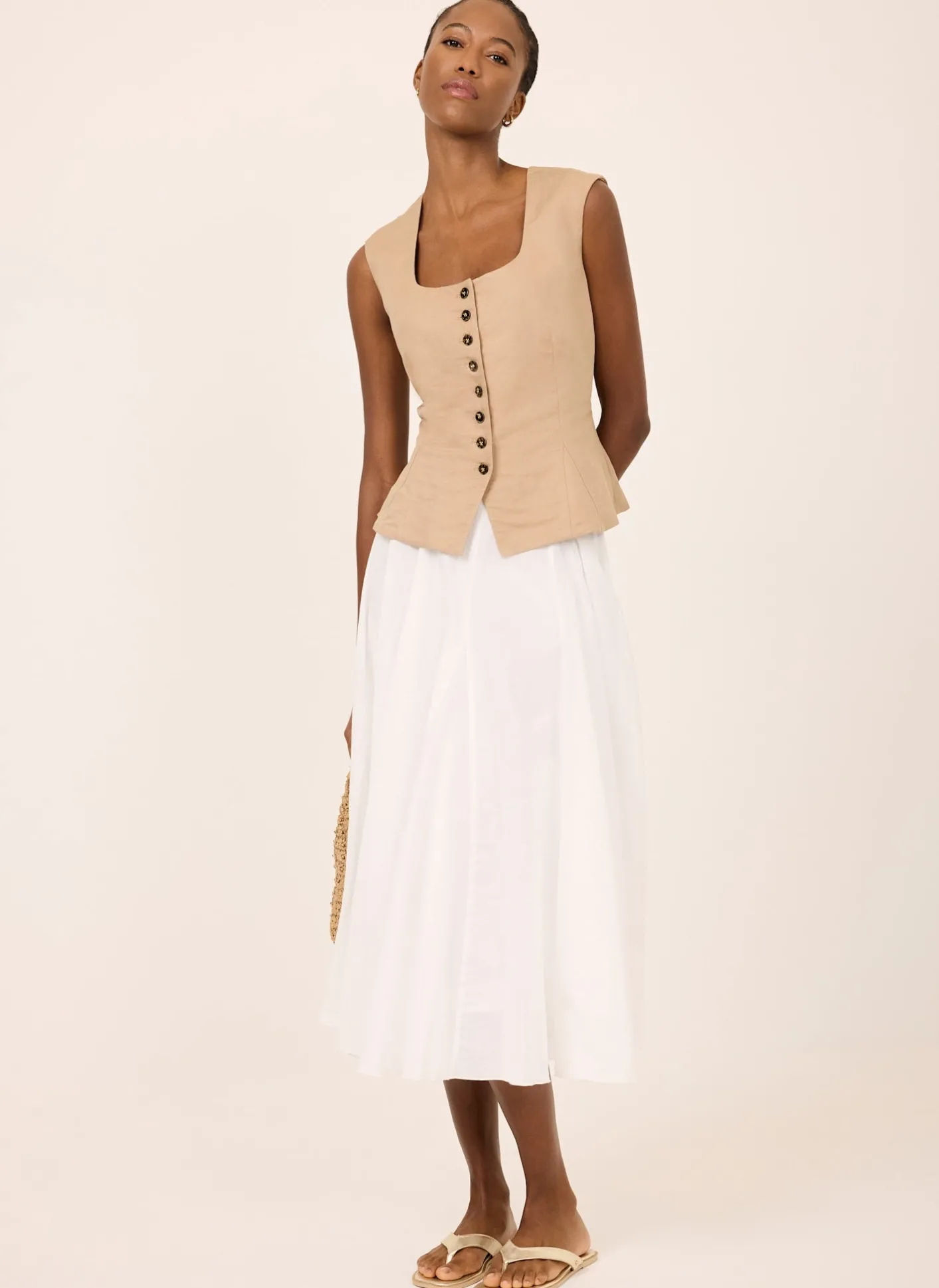 Clearance Neutral Linen Blend Peplum Waistcoat Waistcoats|All Tops