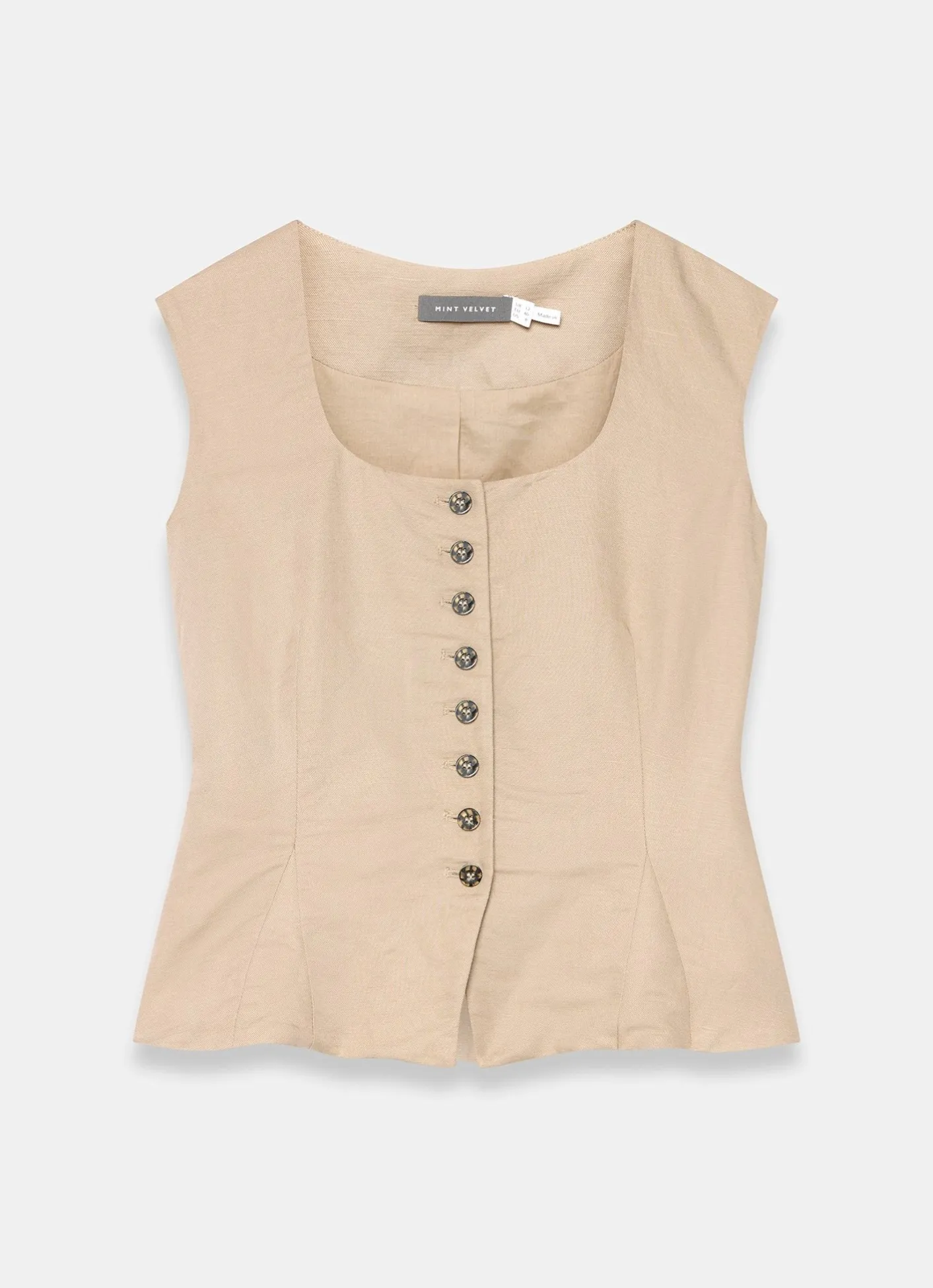 Clearance Neutral Linen Blend Peplum Waistcoat Waistcoats|All Tops