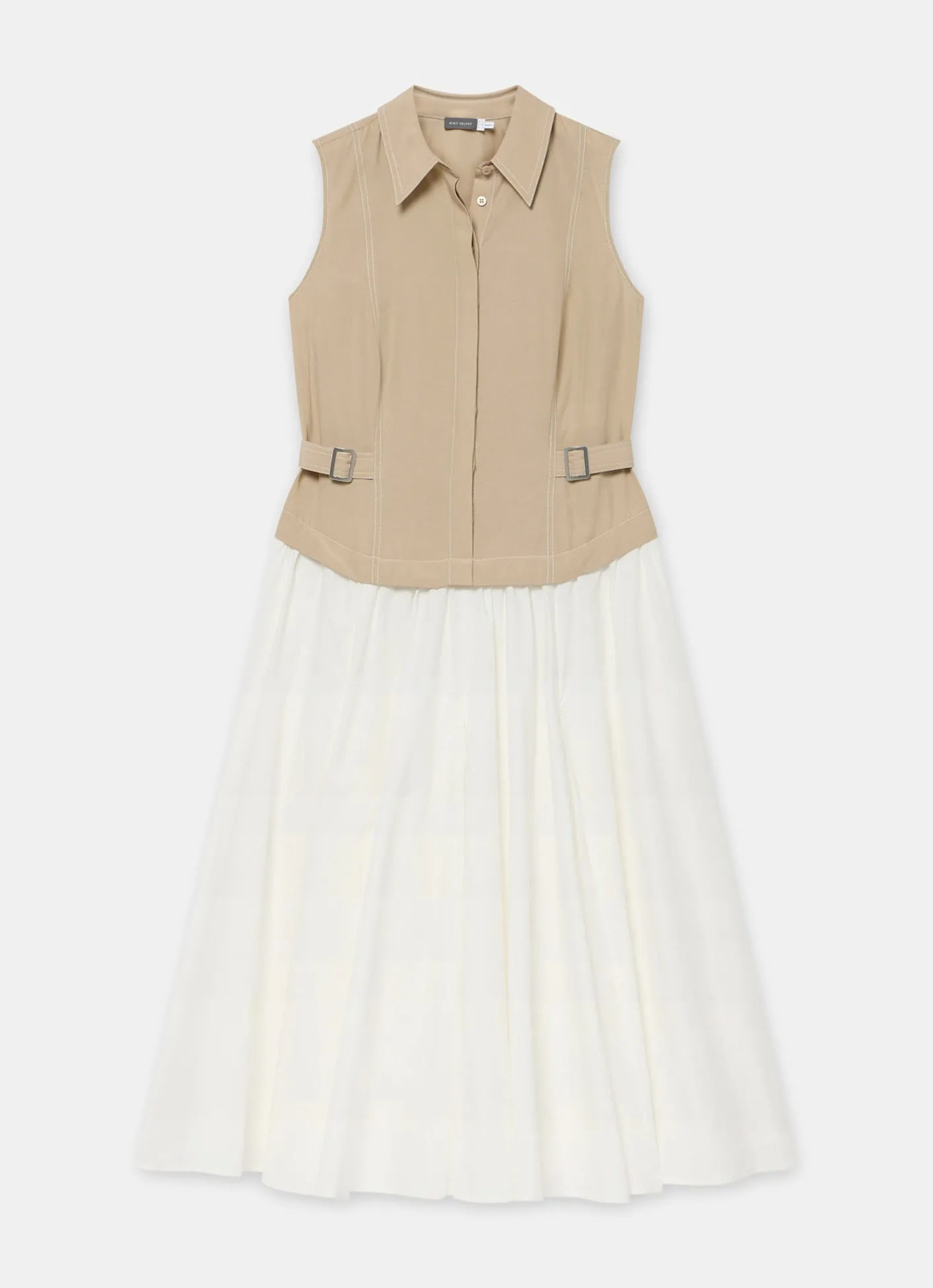 Outlet Neutral Waistcoat Layered Midi Dress Midi Dresses|Shirt Dresses