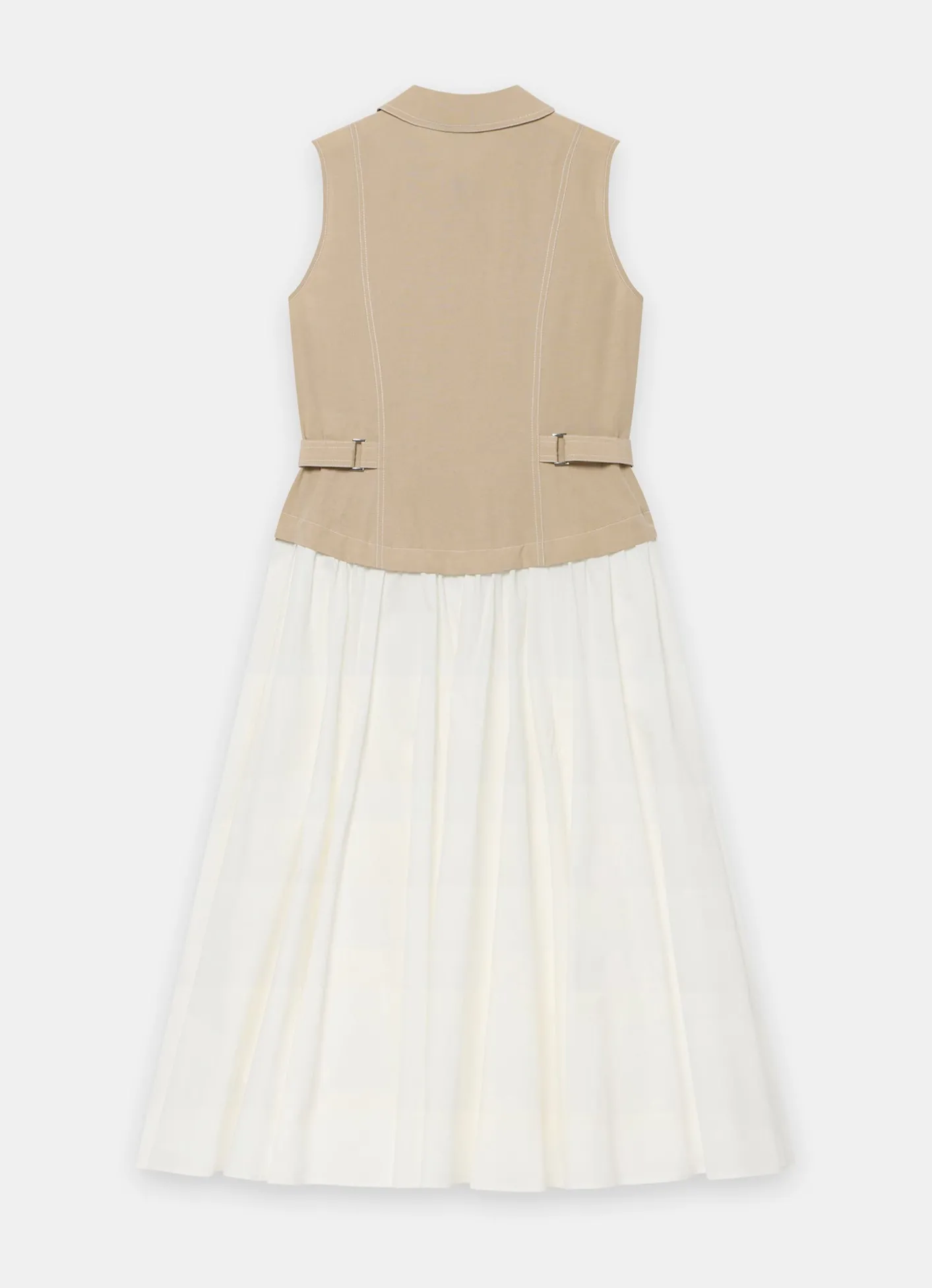 Outlet Neutral Waistcoat Layered Midi Dress Midi Dresses|Shirt Dresses