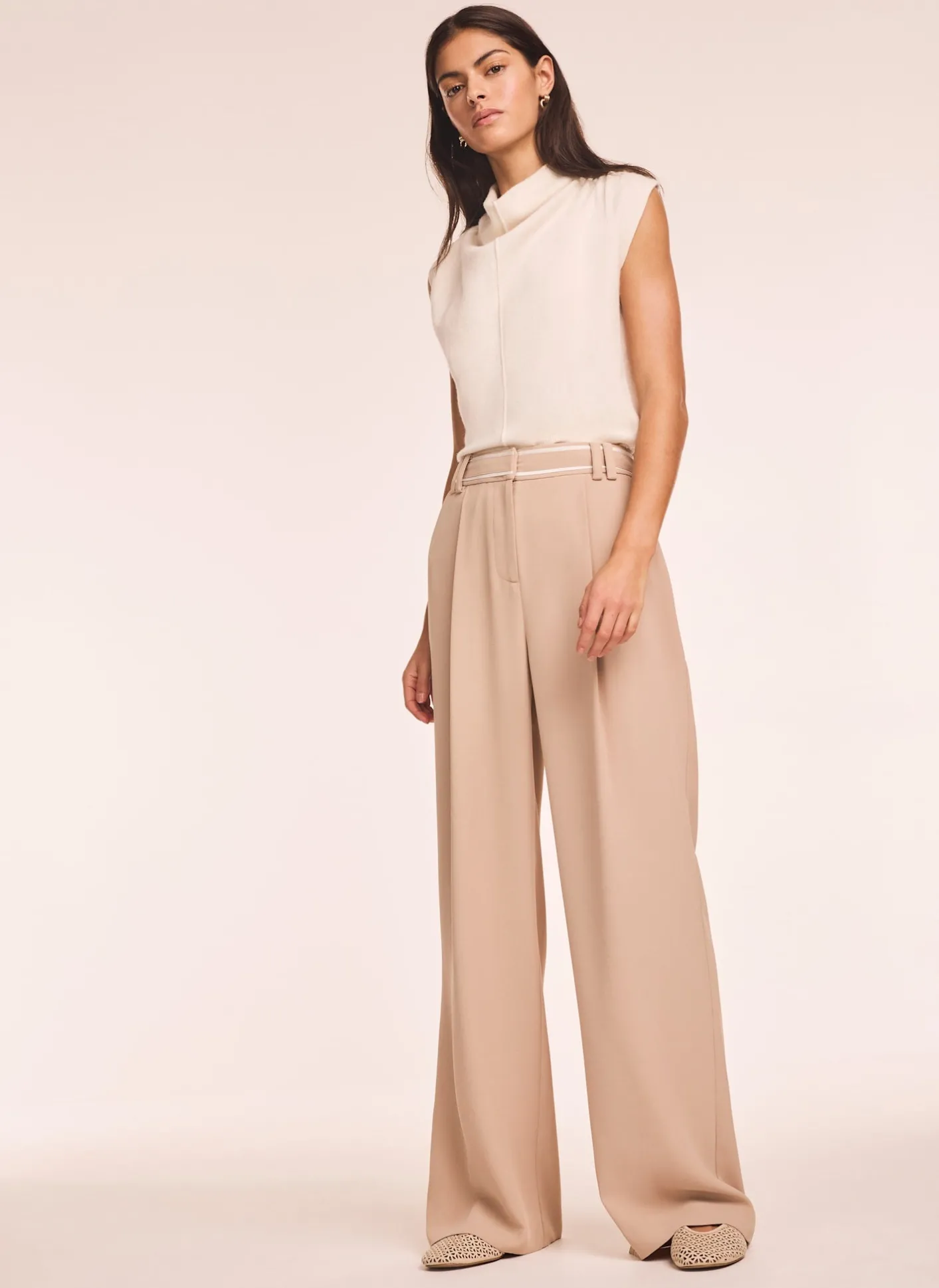Hot Neutral Waist Detail Wide Trousers Wide Leg Trousers|Trousers