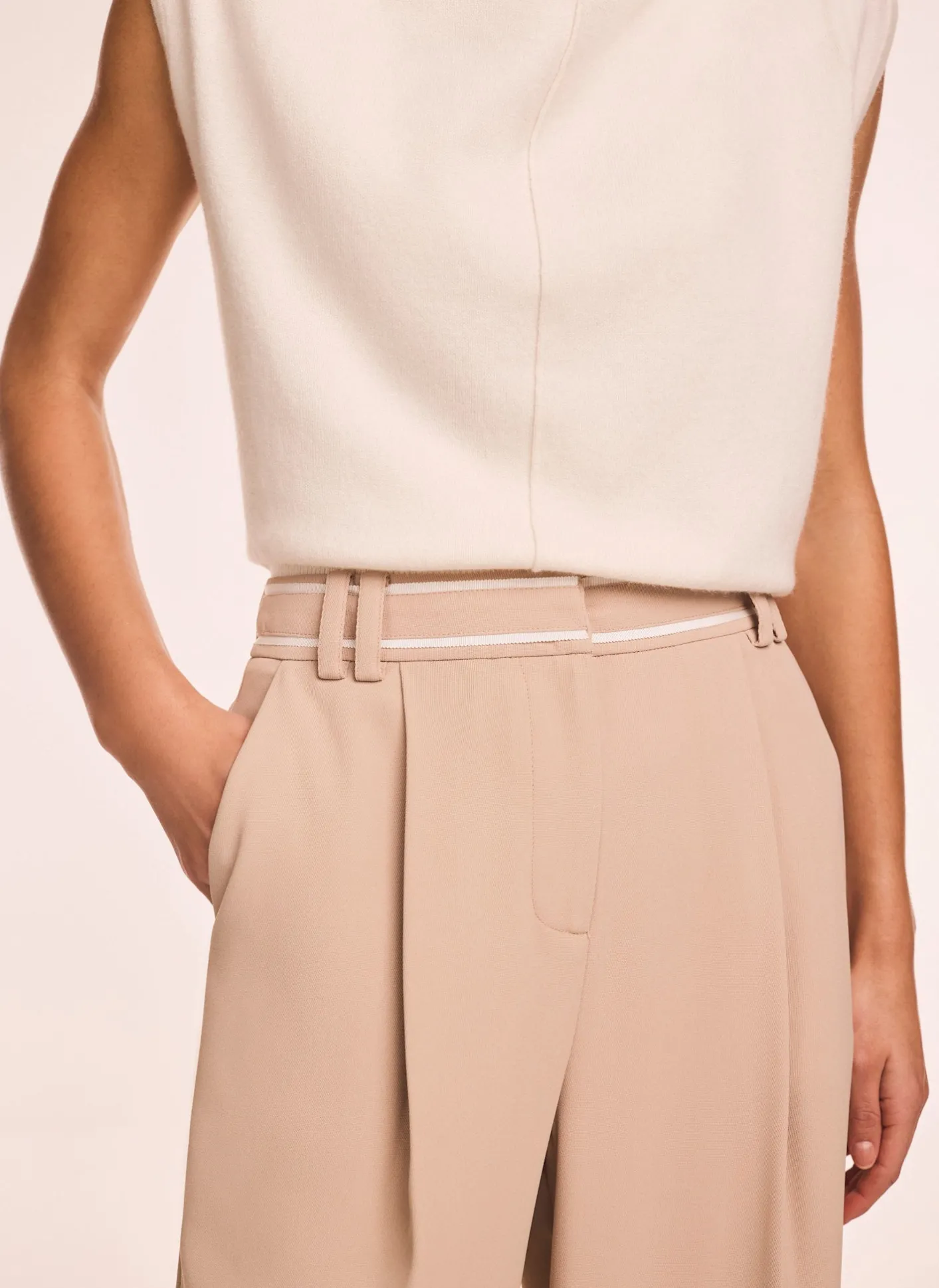 Hot Neutral Waist Detail Wide Trousers Wide Leg Trousers|Trousers