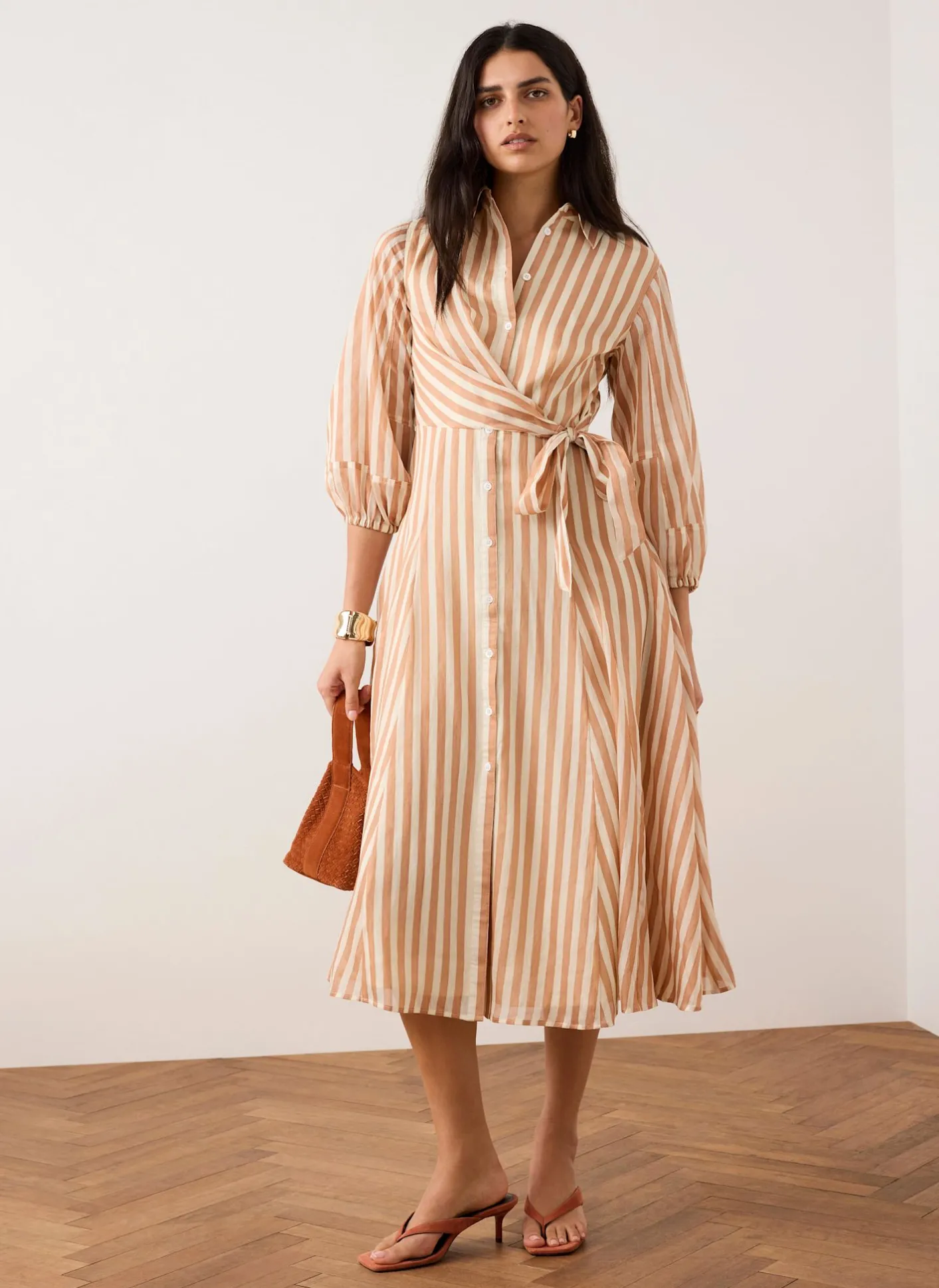 New Stripe Wrap Midi Shirt Dress Midi Dresses|Shirt Dresses