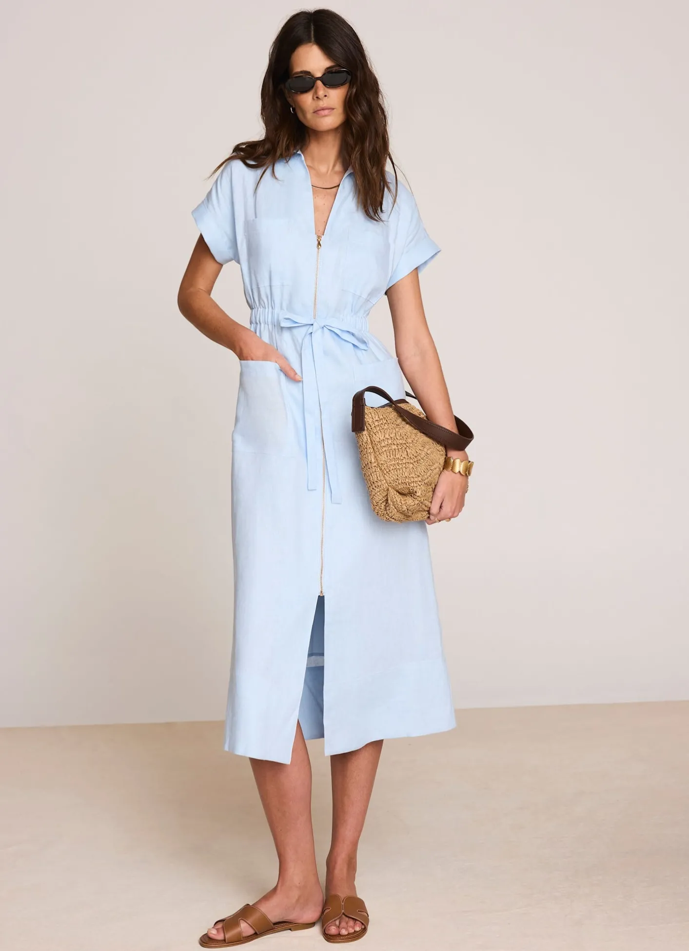 Outlet Pale Linen Midi Shirt Dress Summer Dresses|Linen Dresses
