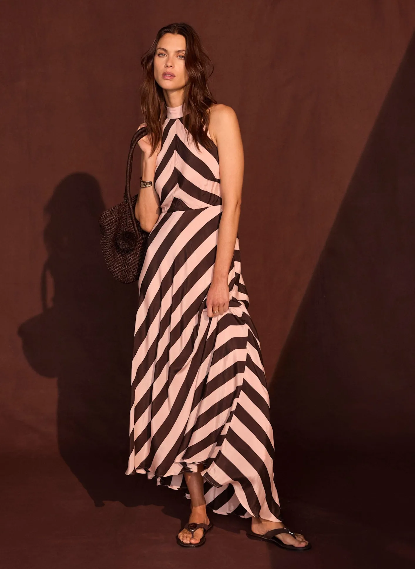 Best Pink & Striped Halter Maxi Dress Occasion Dresses|Occasion Dresses