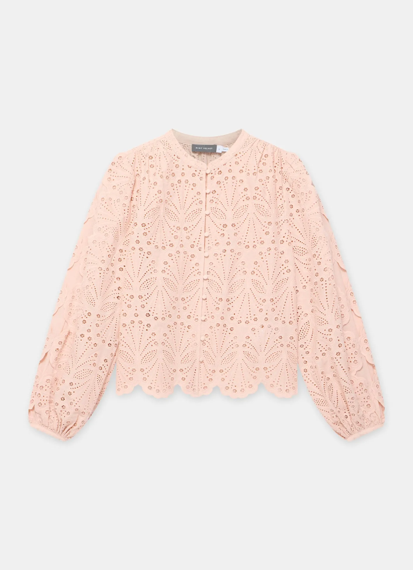 New Pink Cotton Broderie Detail Blouse Shirts & Blouses