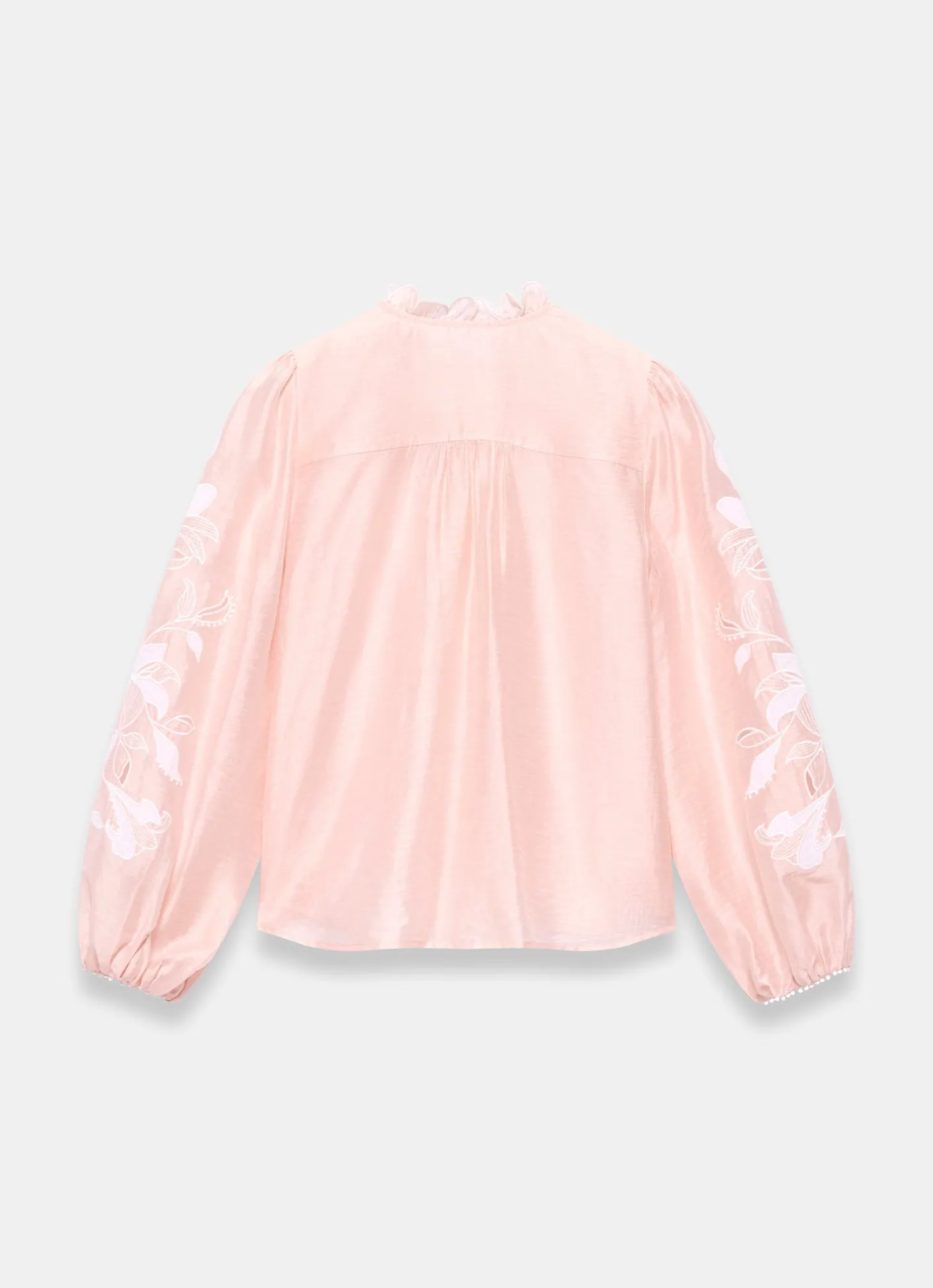 Pink Embroidered Scallop Trim Blouse Shirts & Blouses|All Tops