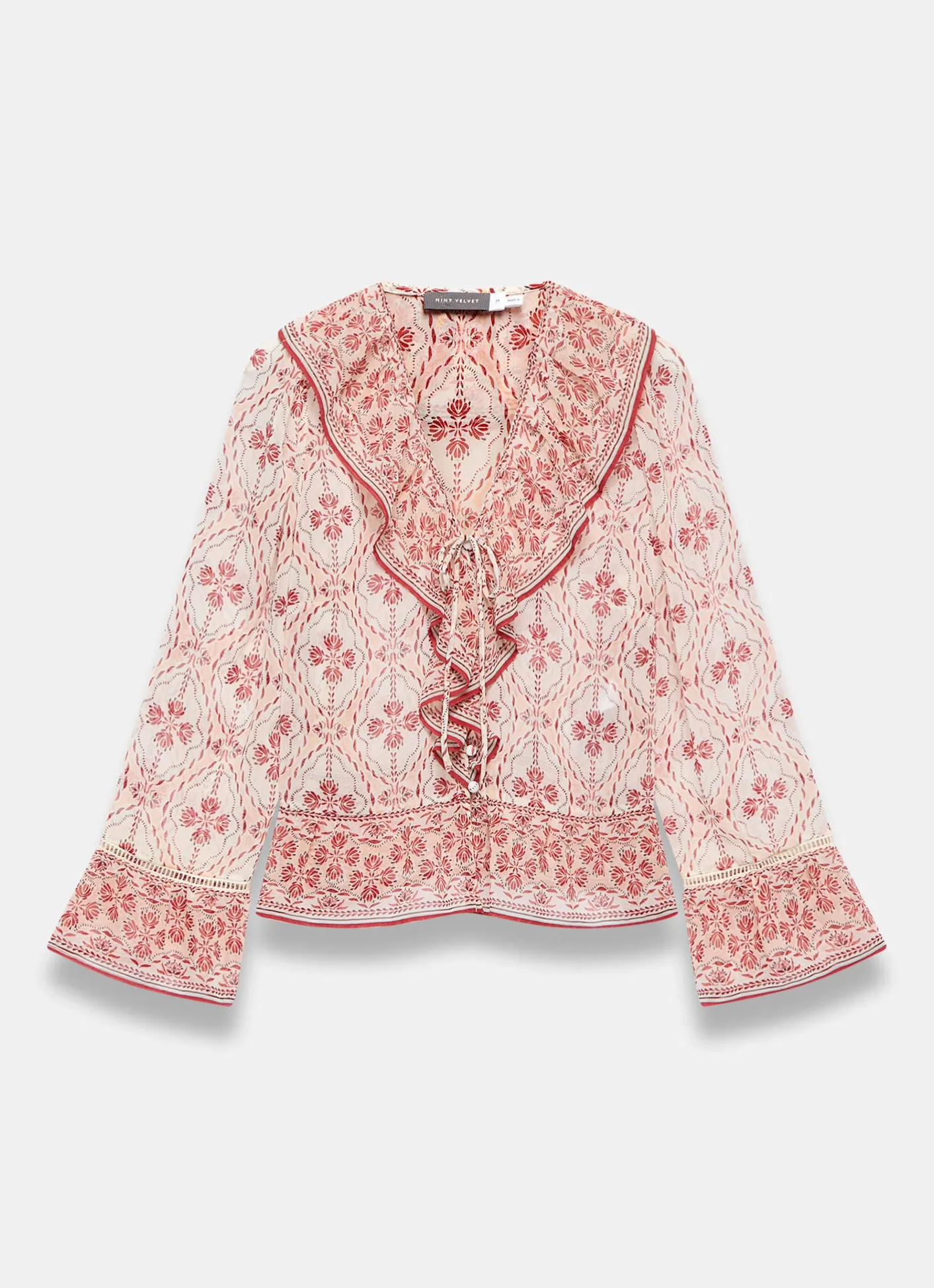 New Pink Geo Print Ruffle Blouse Shirts & Blouses