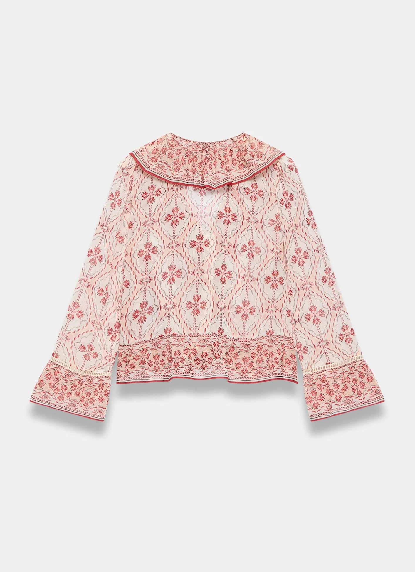 New Pink Geo Print Ruffle Blouse Shirts & Blouses