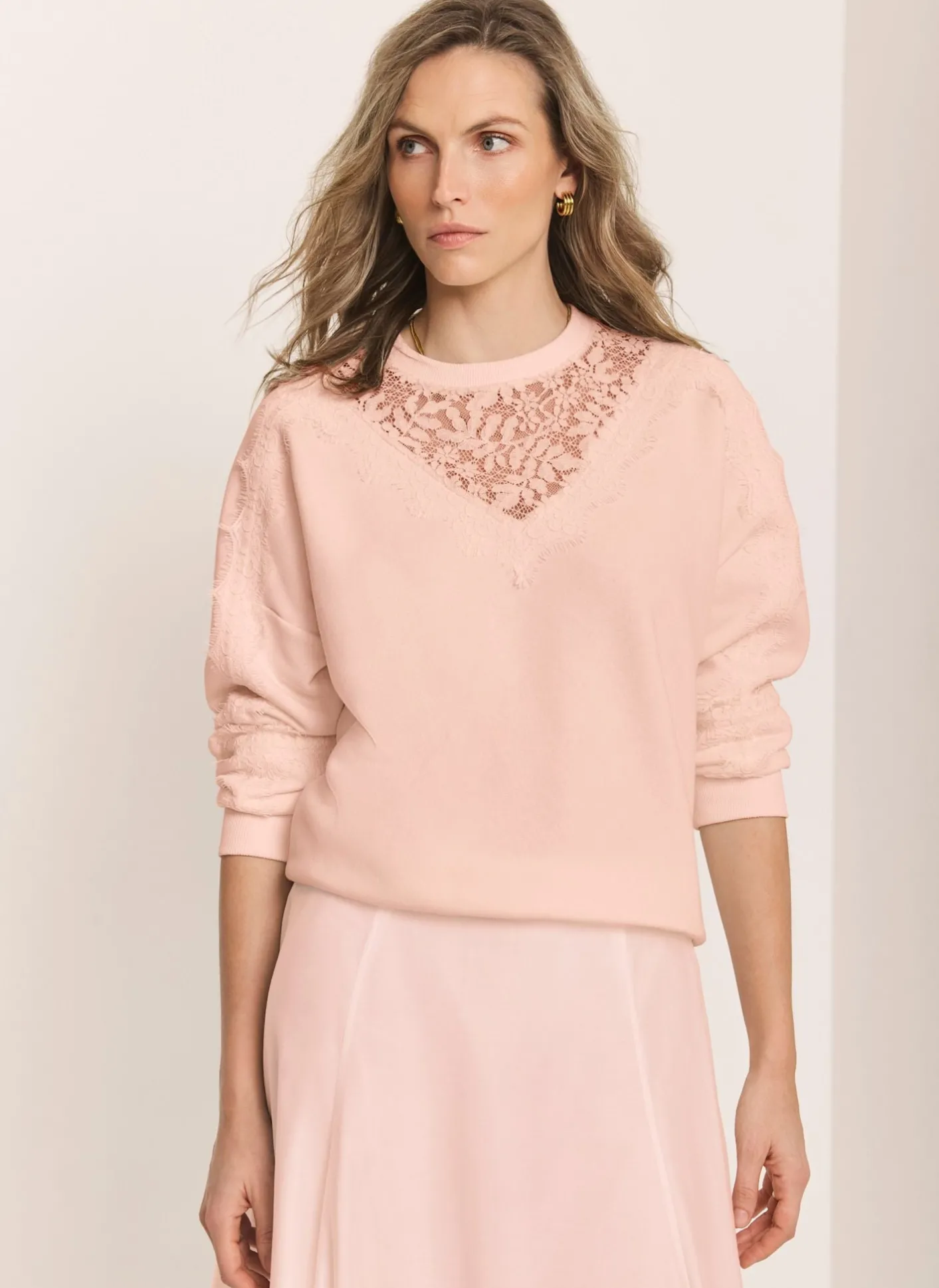Pink Lace Detail Sweatshirt Sweatshirts|Sweatshirts