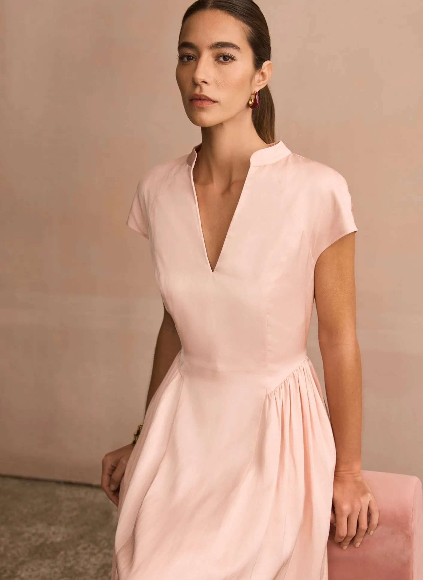 Pink Ruched Detail Midi Dress Occasion Dresses|Occasion Dresses