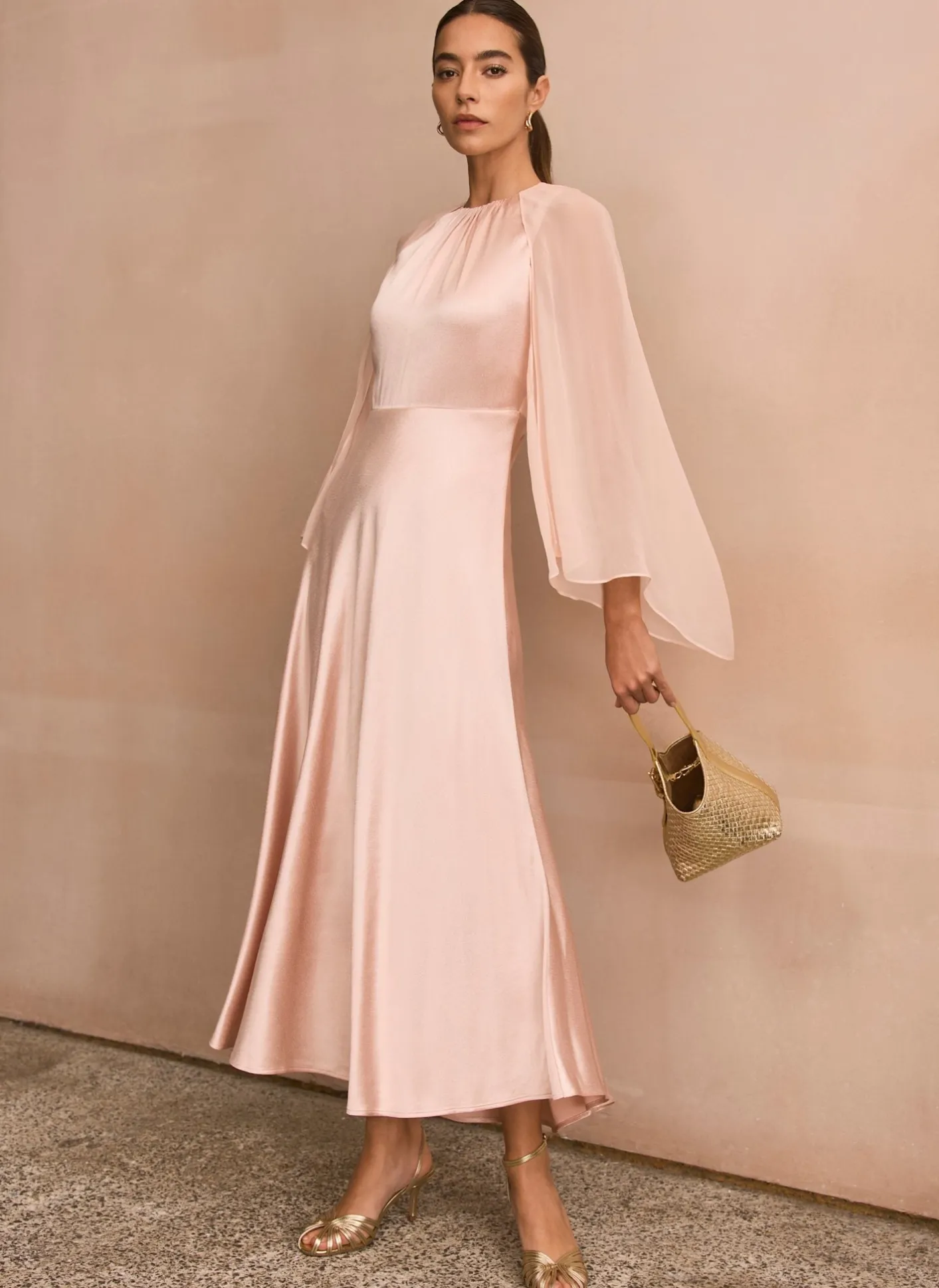 Outlet Pink Satin Cape Maxi Dress Occasion Dresses|Occasion Dresses