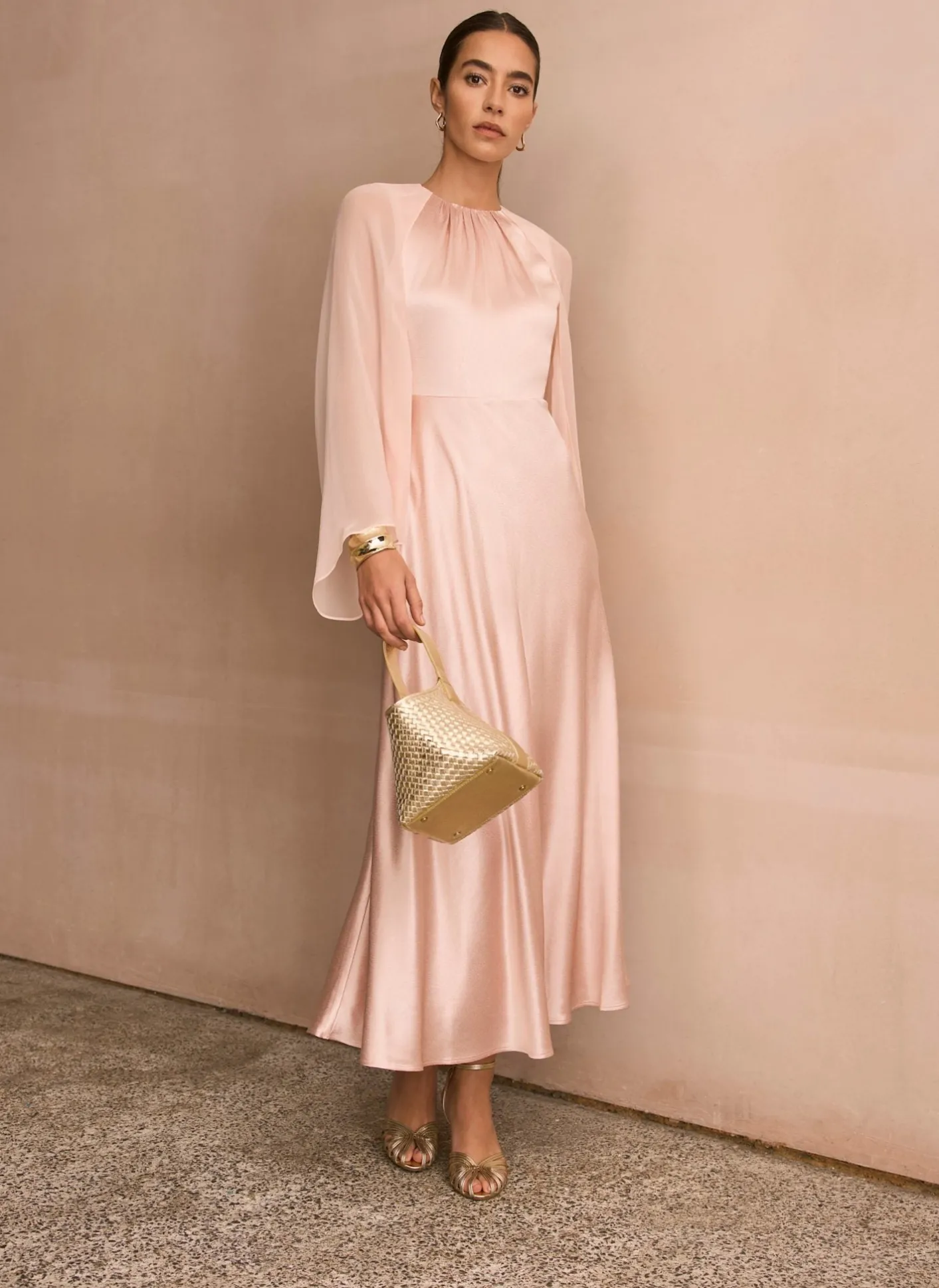 Outlet Pink Satin Cape Maxi Dress Occasion Dresses|Occasion Dresses