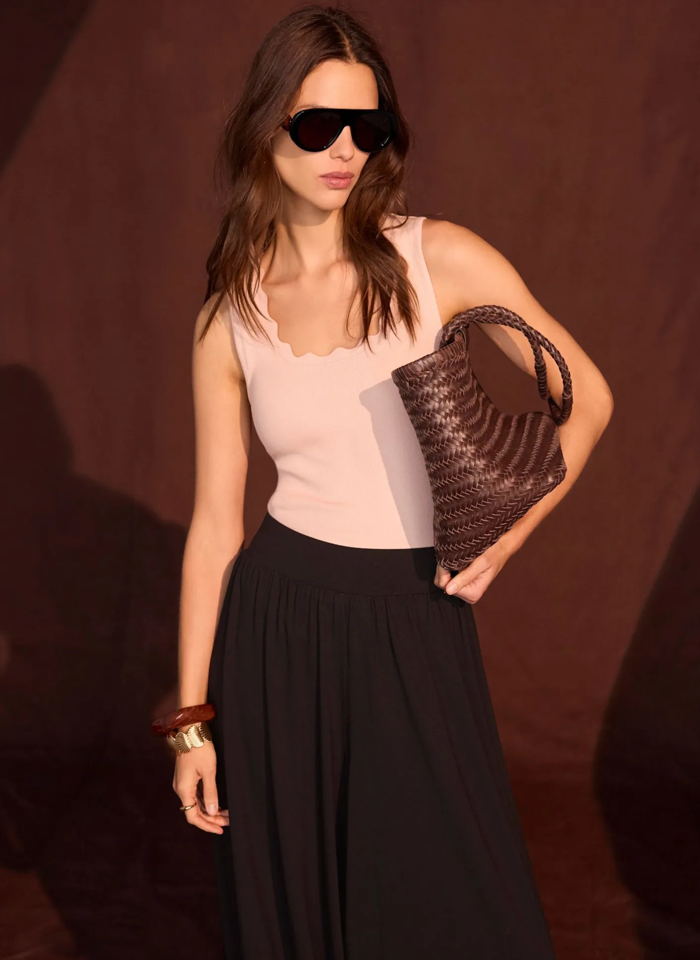 Sale Pink Scallop Trim Vest Top T-Shirts|T-Shirts
