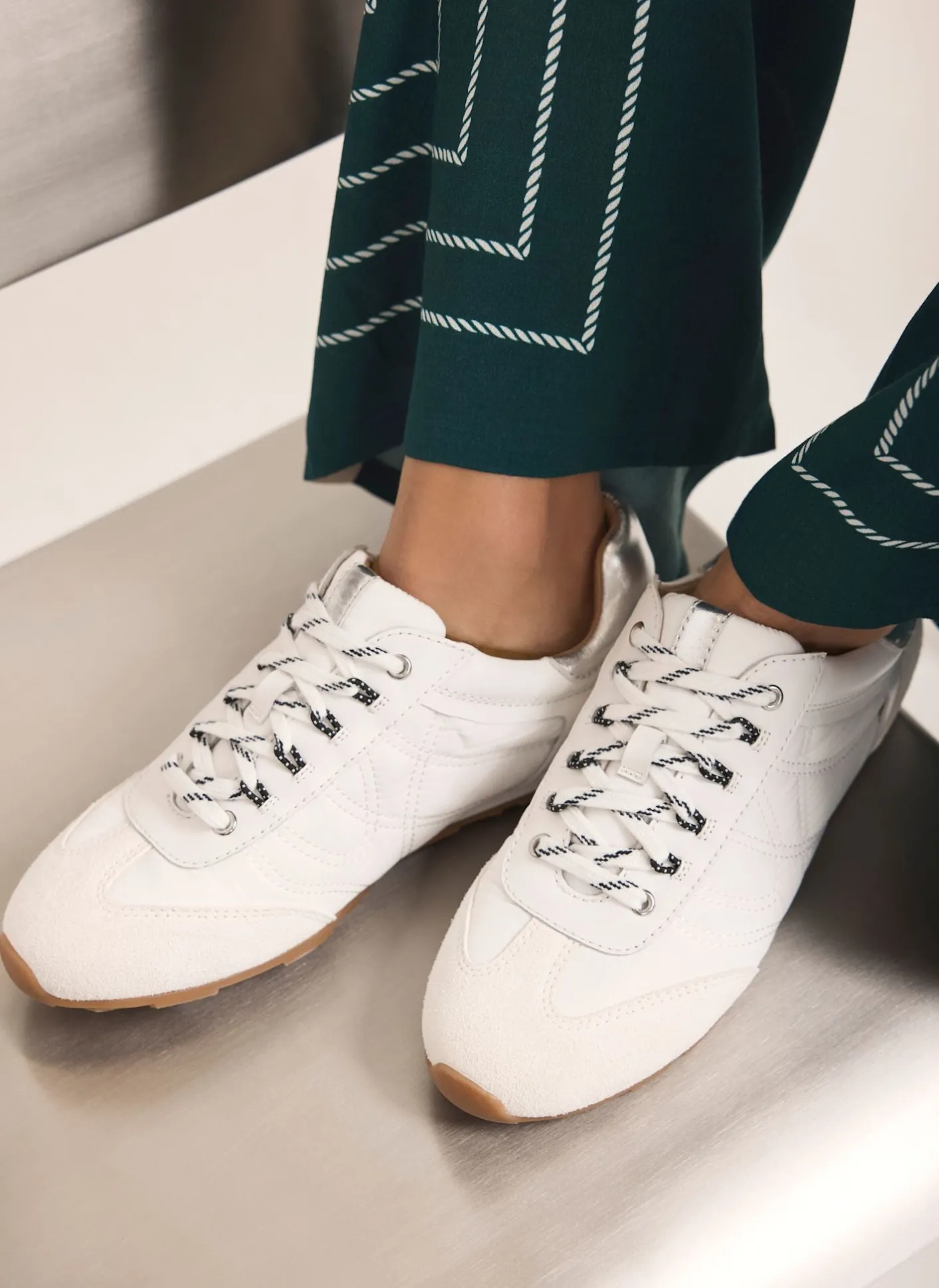 Clearance Rach White Suede Detail Trainers Sneakers