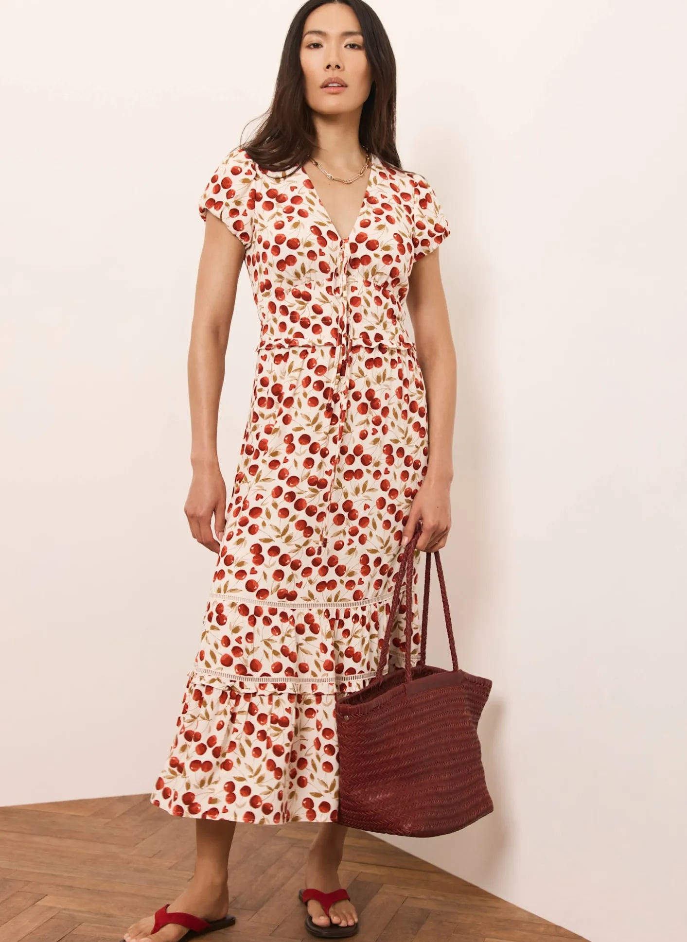 New Cherry Print Midi Dress Summer Dresses|Midi Dresses
