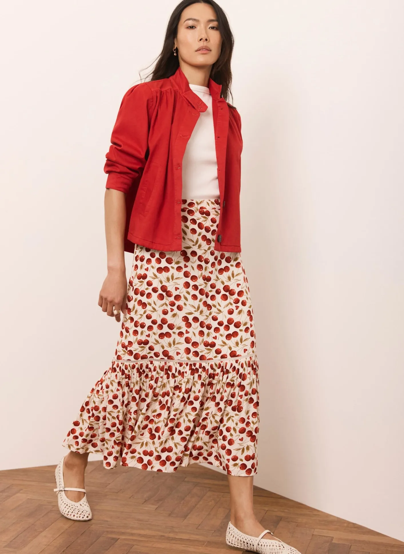 Hot Cherry Print Skirt Midi Skirts|Skirts