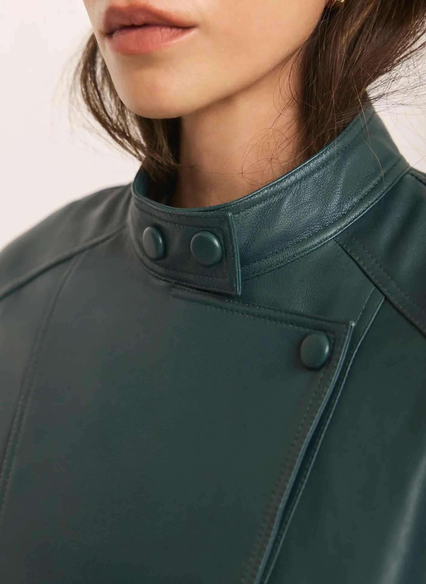 Teal Leather Cropped Pilot Bomber Jacket Jackets|Leather & Suede Jackets