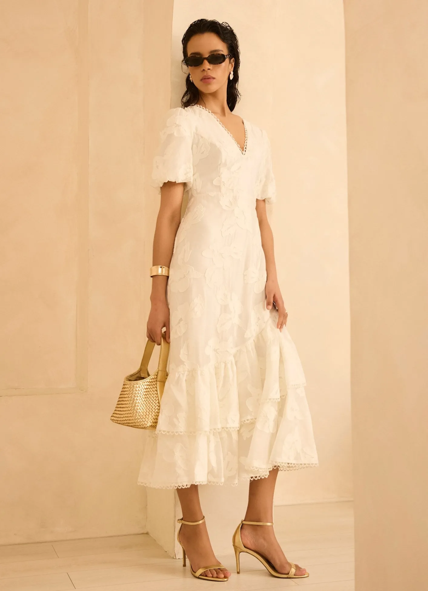 Hot White Cotton Blend Floral Maxi Dress Occasion Dresses|Occasion Dresses
