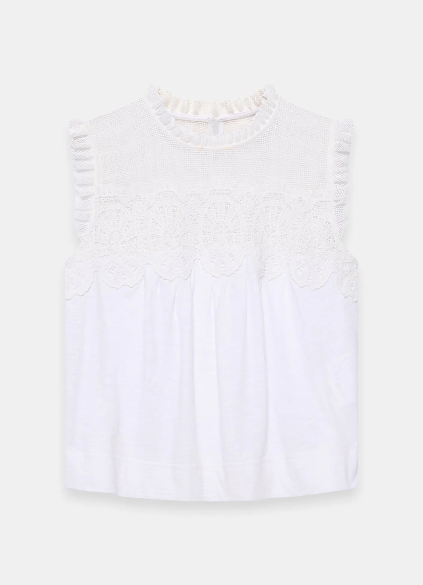 Online White Cotton Blend Lace Applique Top All Tops|Tops