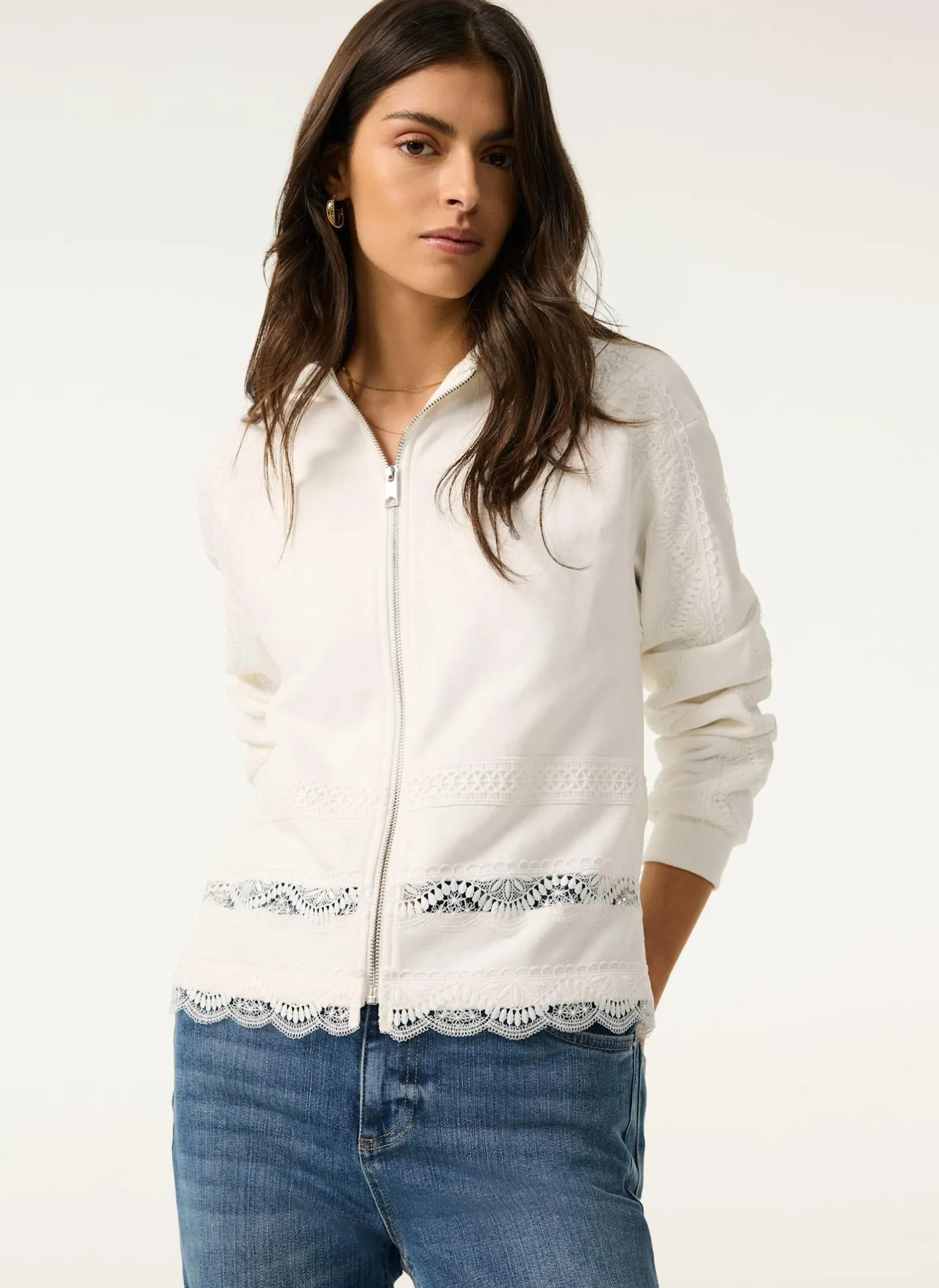 Sale White Cotton Lace Hoodie Sweatshirts|Sweatshirts