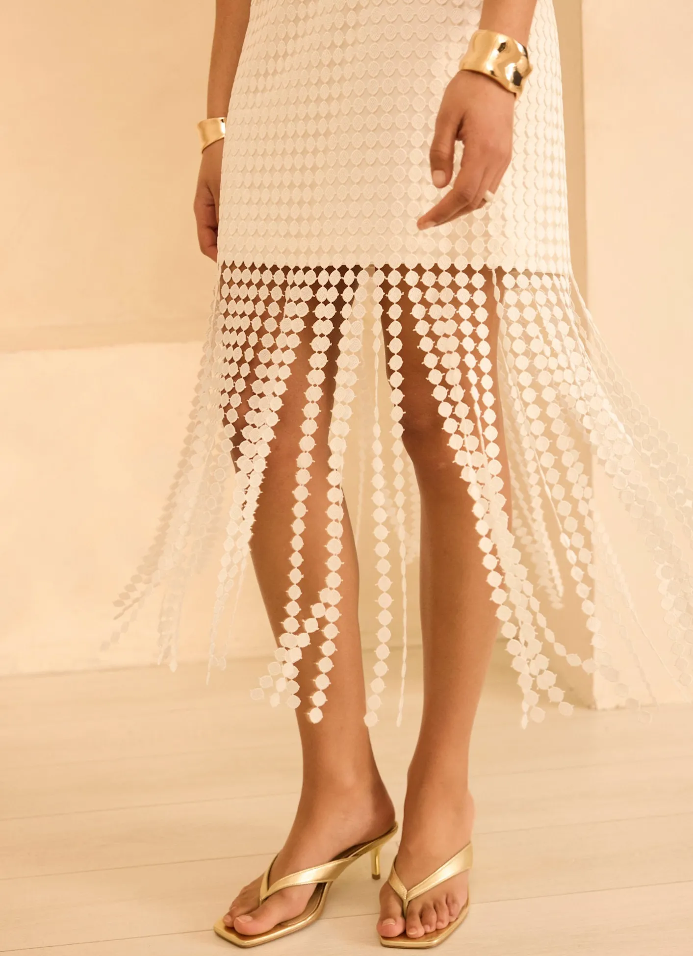 Outlet White Disc Detail Fringed Midi Skirt Mv Limited|Midi Skirts