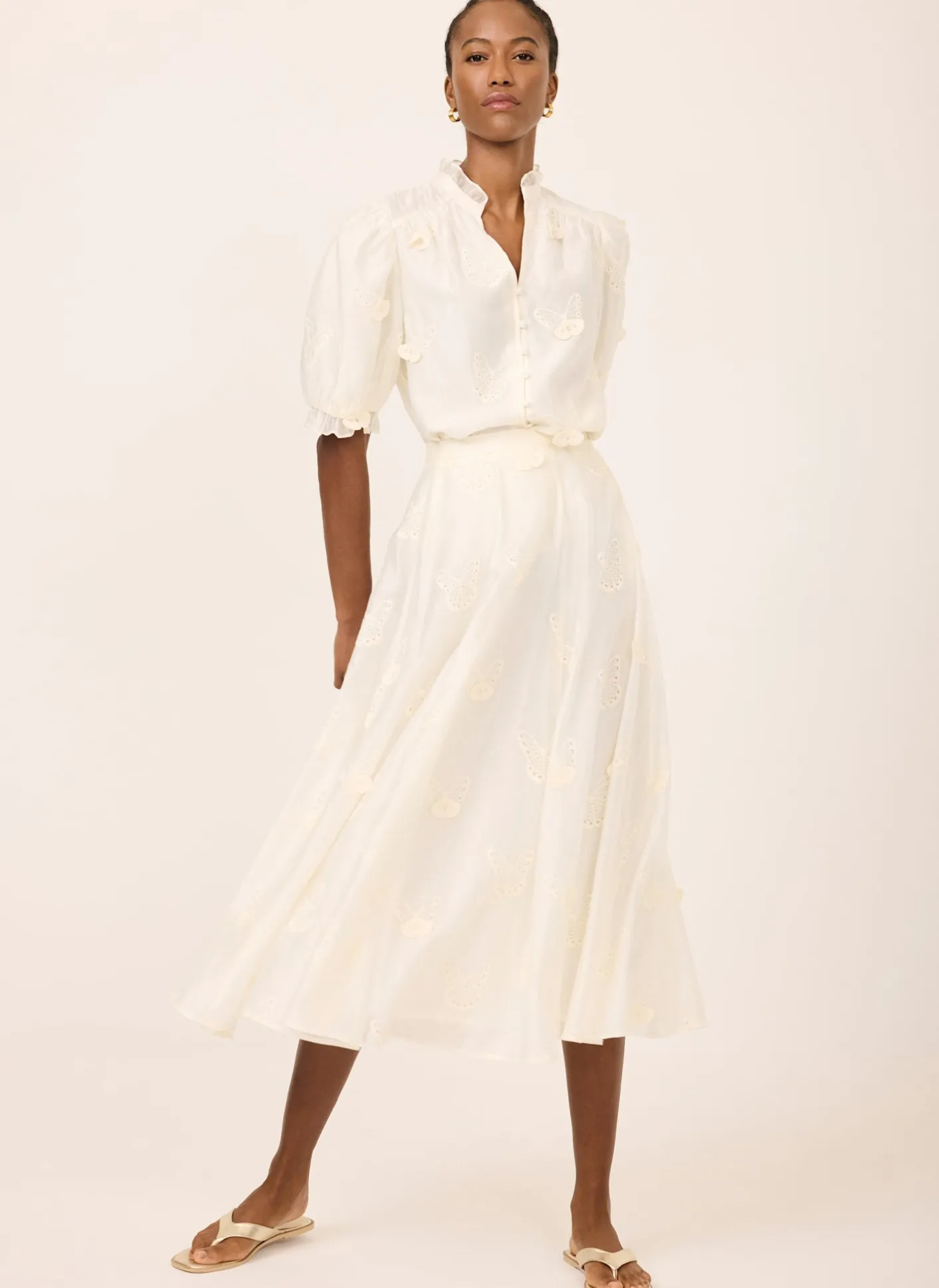Best White Embroidered Butterfly Detail Midi Skirt Midi Skirts|Skirts