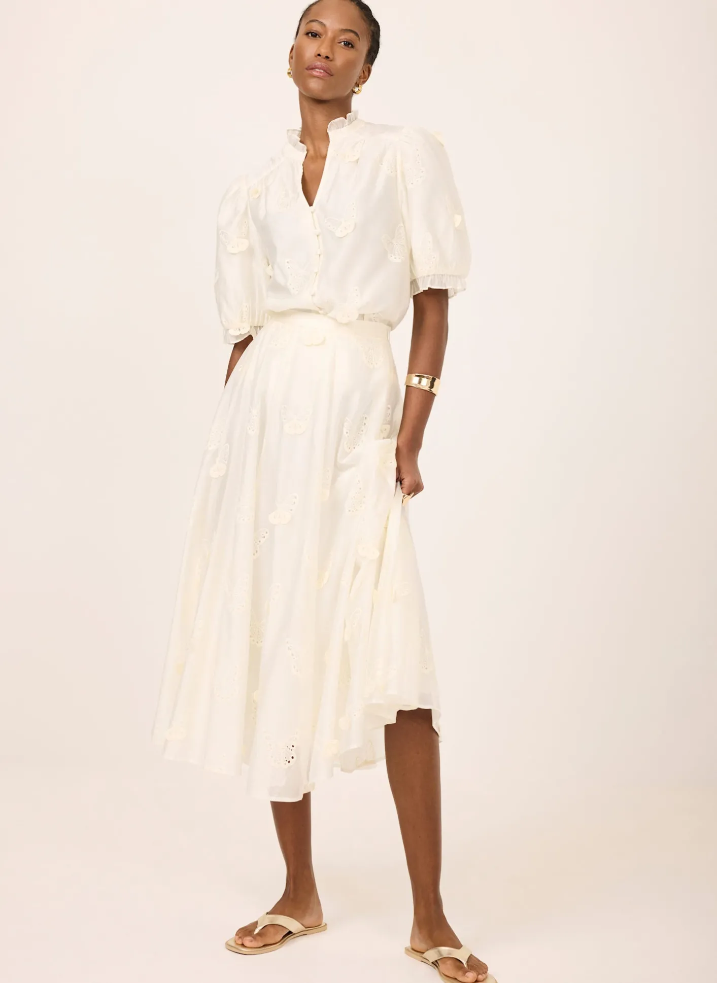 Best White Embroidered Butterfly Detail Midi Skirt Midi Skirts|Skirts