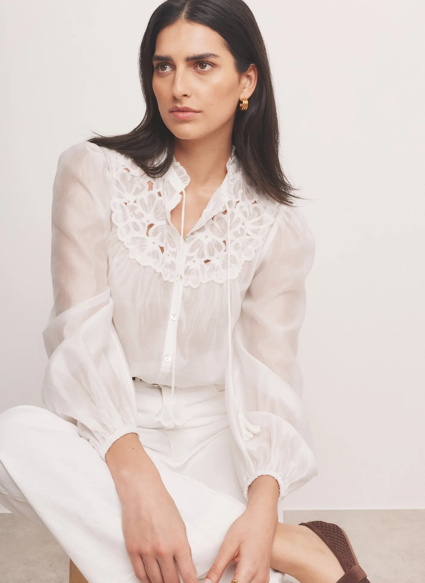 Clearance White Floral Cutwork Detail Blouse Shirts & Blouses|All Tops