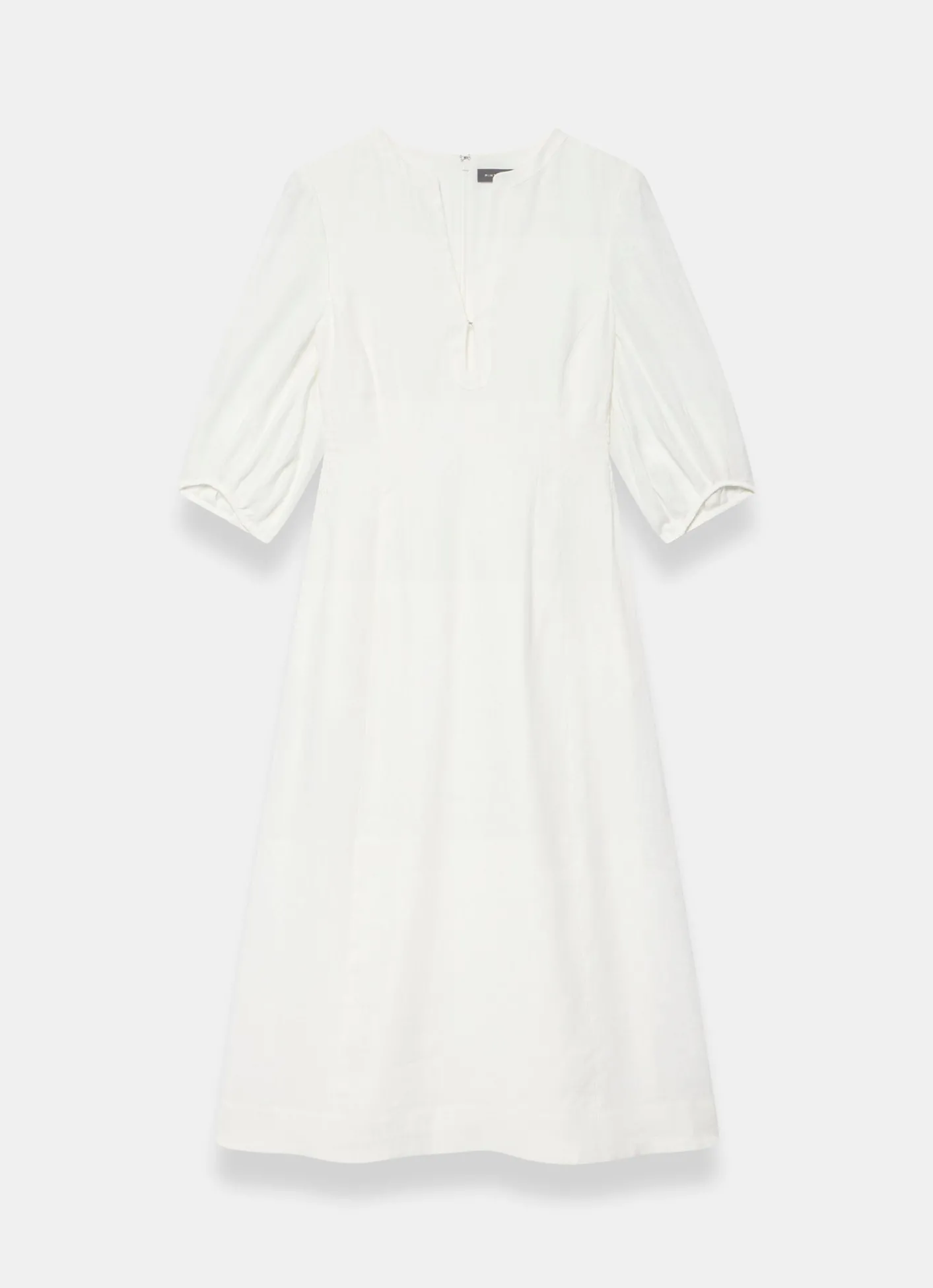 Hot White Linen Puff Sleeve Midi Dress Summer Dresses|Midi Dresses