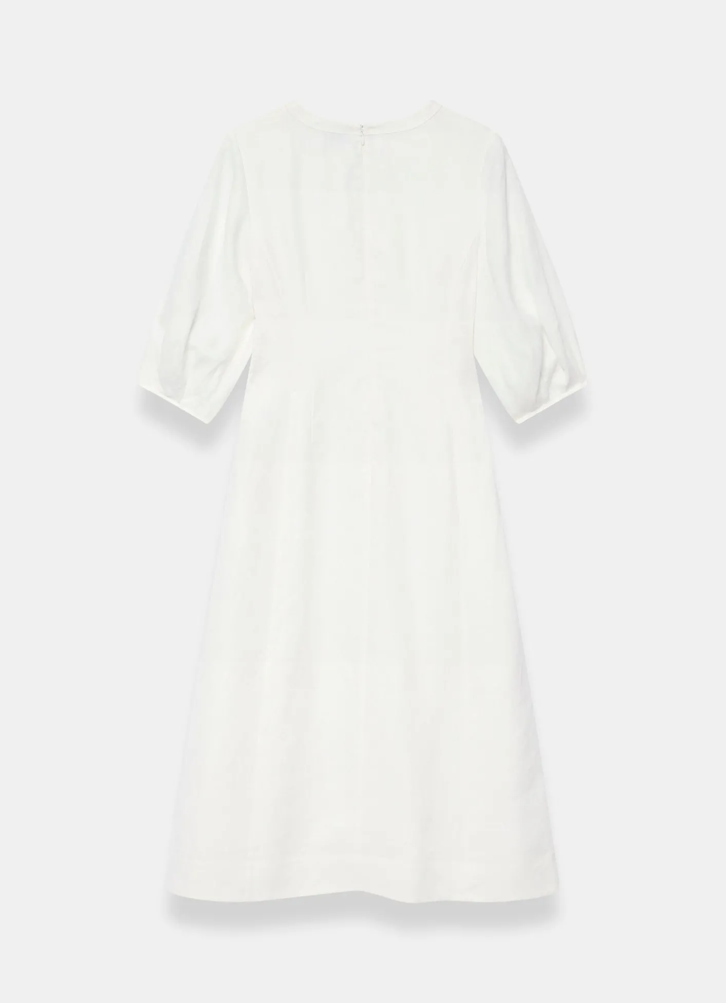 Hot White Linen Puff Sleeve Midi Dress Summer Dresses|Midi Dresses