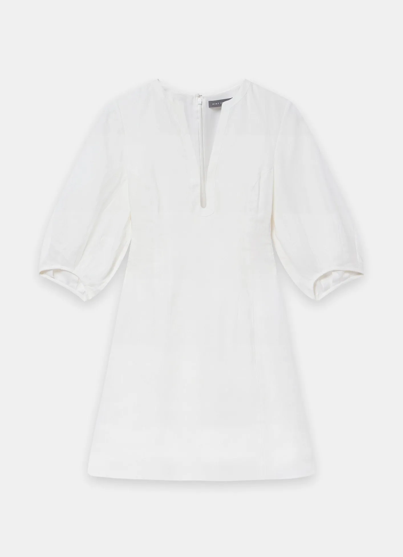 Clearance White Linen Puff Sleeve Mini Dress Summer Dresses|Mini Dresses