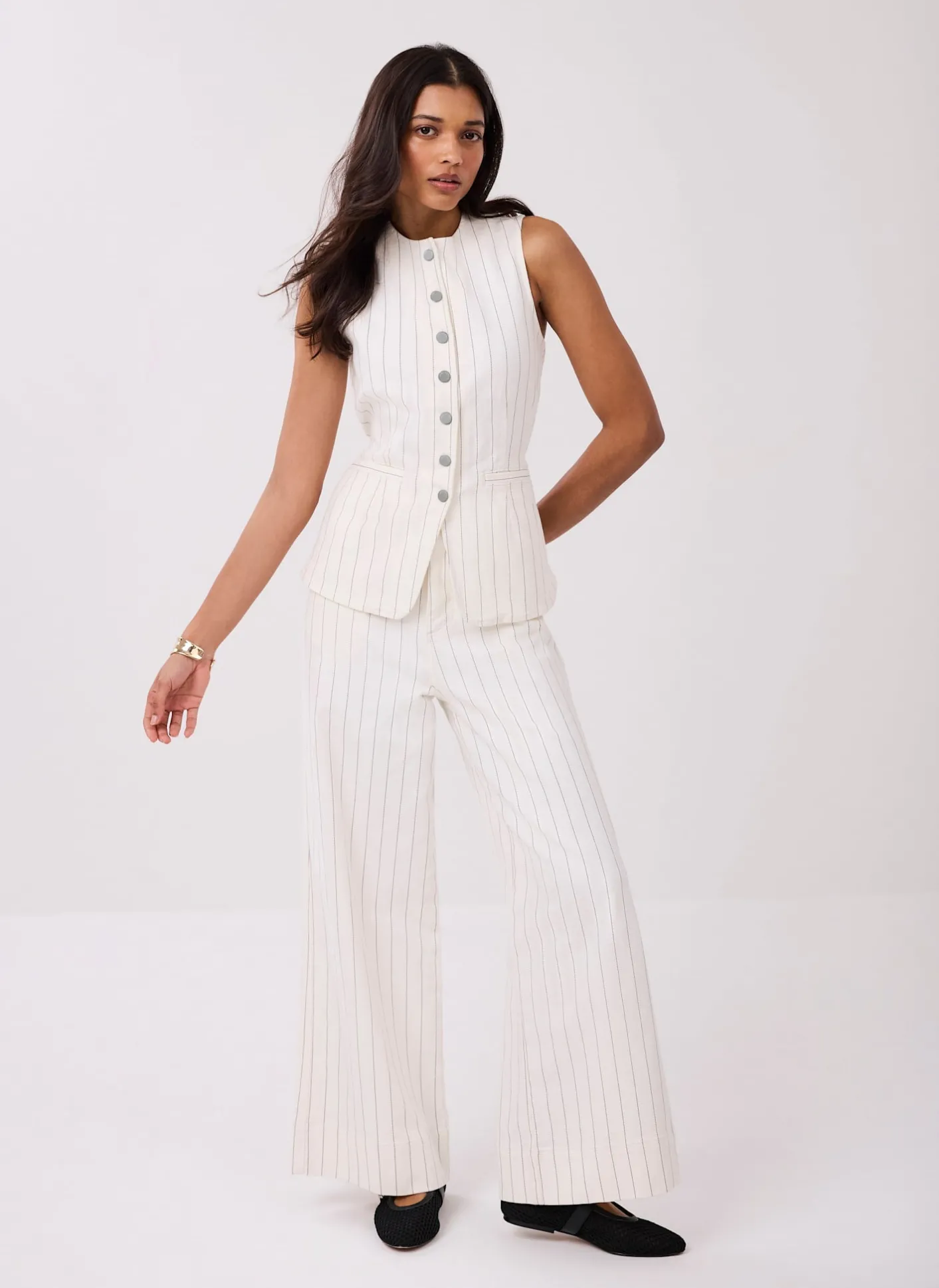 White Pinstripe Wide Jeans Jeans|Wide Leg Jeans
