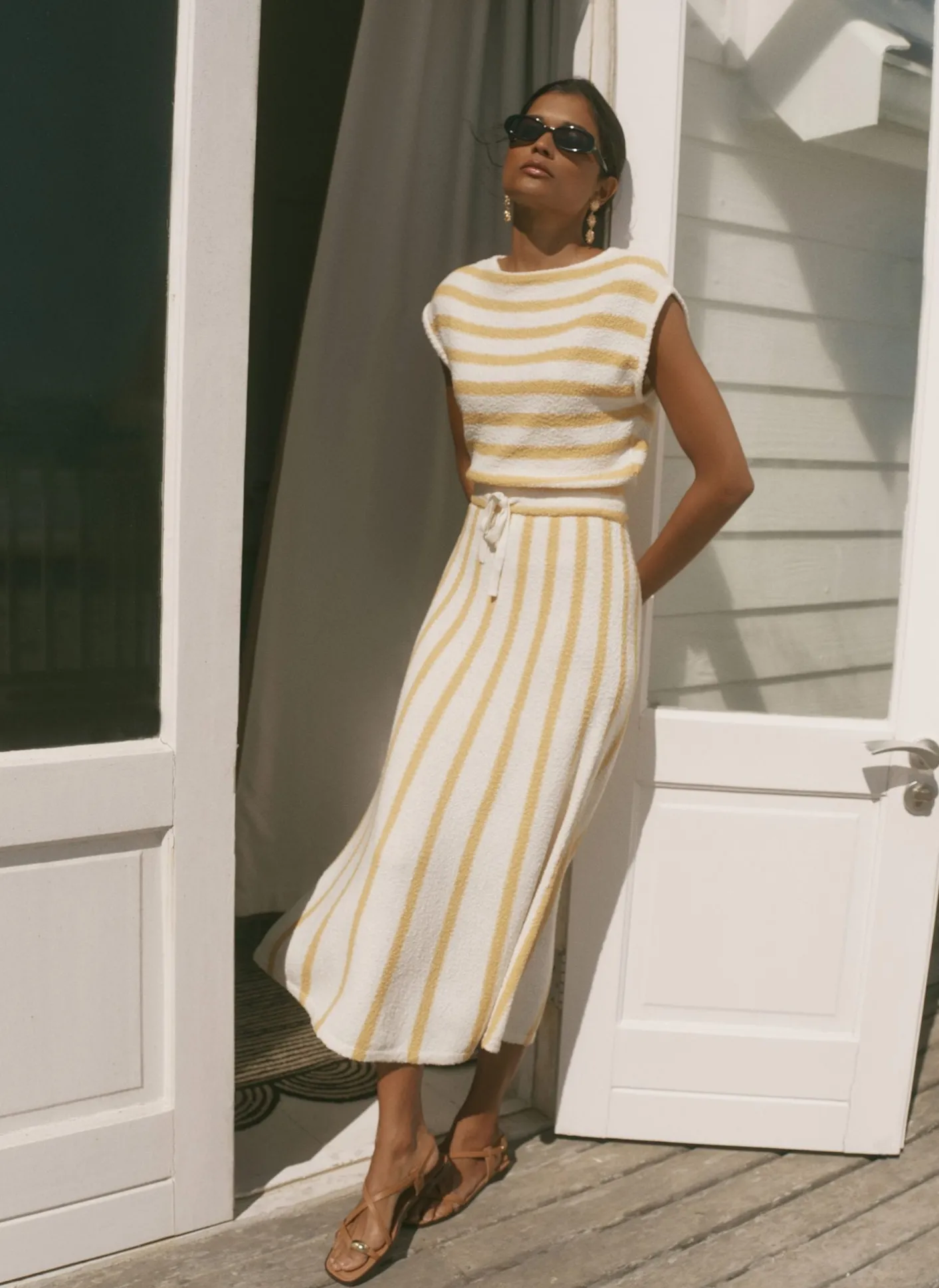 Best Cotton Blend Striped Midi Dress Summer Dresses|Midi Dresses